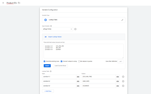 GTM Lookup Table Importer screenshot 1