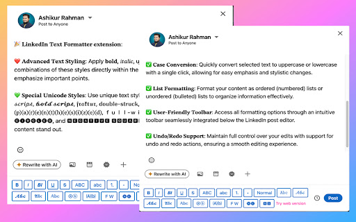 HappyInAi - LinkedIn Text Formatter for Post Editor screenshot 1