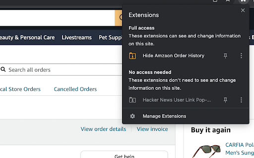 Hide Items From Amazon Order History screenshot 1