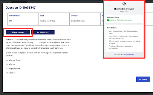 Hide SSQB Answers screenshot 1
