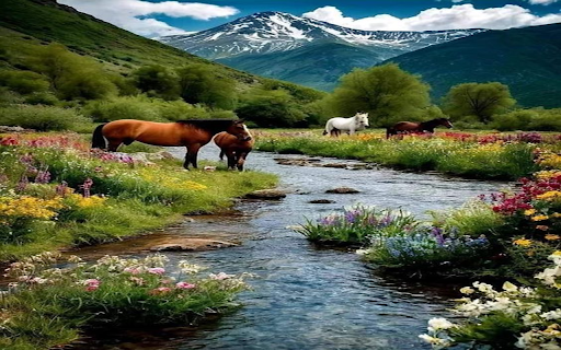 Horses by the stream Wallpaper screenshot 1
