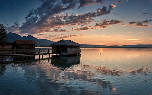 House by the river at sunset screenshot 1