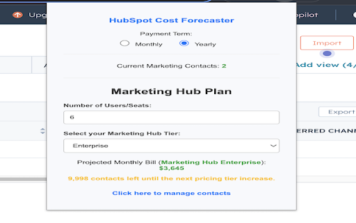 HubSpot Cost Forecaster screenshot 1