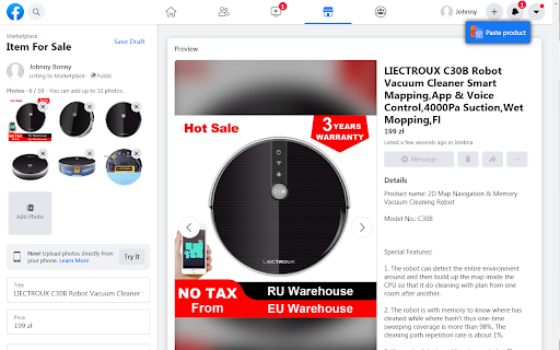 Import Aliexpress™ product to Facebook™ screenshot 1