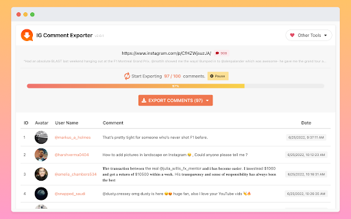 Ins Comment Exporter screenshot 1