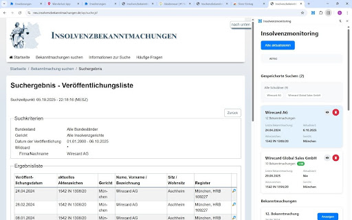 Insolvenzmonitoring screenshot 1