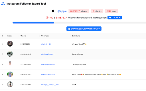Instagram follower export tool screenshot 1