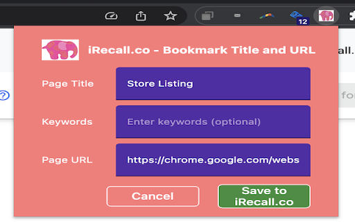 iRecall Bookmarking Extension screenshot 1