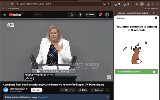 Language learning Youtube dictation screenshot 1