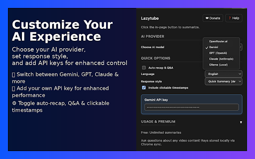 Lazytube: Free YouTube AI Summaries & Notes, ChatGPT Gemini Claude screenshot 1