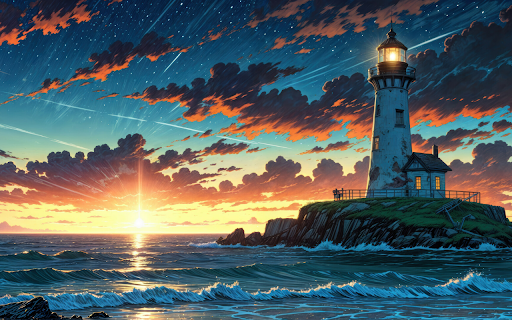 Lighthouse Under a Vibrant Sunset screenshot 1