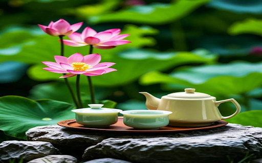 Lotus on the tea table wallpaper screenshot 1