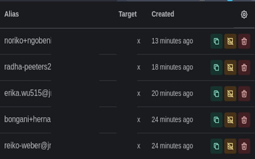 Mailcow Aliases screenshot 1