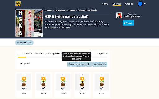 Memrise Community Course Progress Exporter screenshot 1