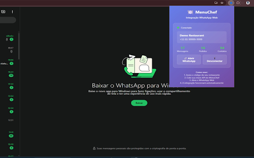MenuChef WhatsApp Integration screenshot 1