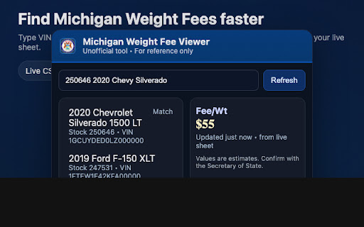 Michigan Weight Fee Viewer screenshot 1