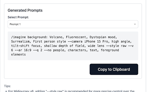 Midjourney Background Prompt Generator screenshot 1