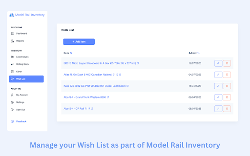 Model Rail Inventory Wish List screenshot 1