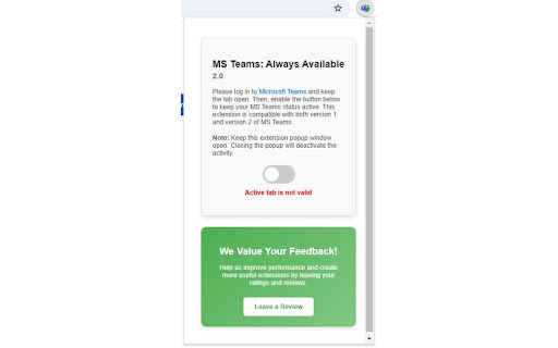 MS Teams: Always Available screenshot 1