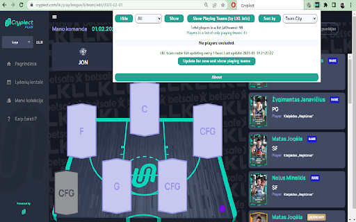 My Team of Cryplect filtering/sorting v0.2 screenshot 1