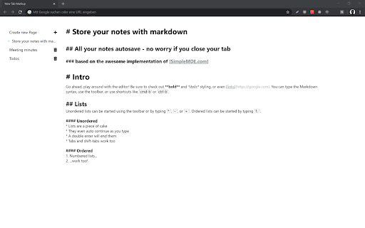 New Tab Markdown screenshot 1
