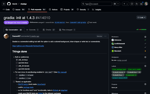 Nixpkgs PR Tracker screenshot 1
