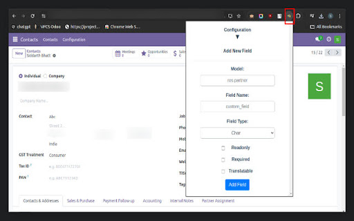 Odoo Custom Field Builder screenshot 1