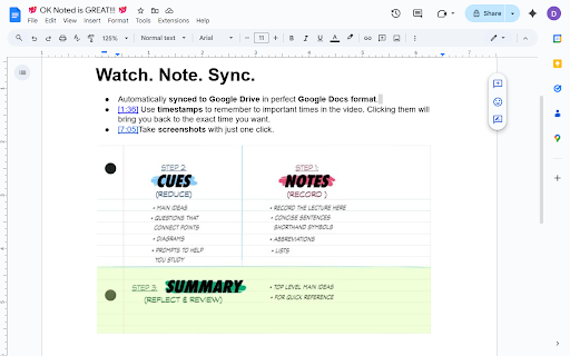 OK Noted - YouTube Note-Taking & Google Docs Sync screenshot 1