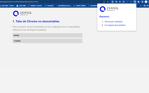 Opciones de Chrome para ZeroQ screenshot 1