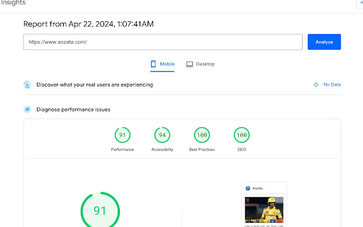Open in Google Page Speed Insights screenshot 1