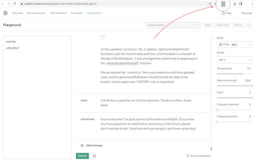 OpenAI Playground Messages to Markdown screenshot 1