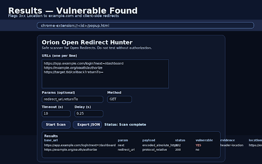 Orion Open Redirect Hunter screenshot 1