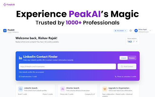 PeakAI : Free instant Phone Numbers from LinkedIn screenshot 1