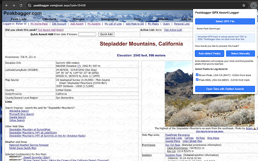 Peakbagger GPX Ascent Logger screenshot 1