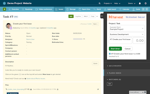 Planio Harvest Integration screenshot 1