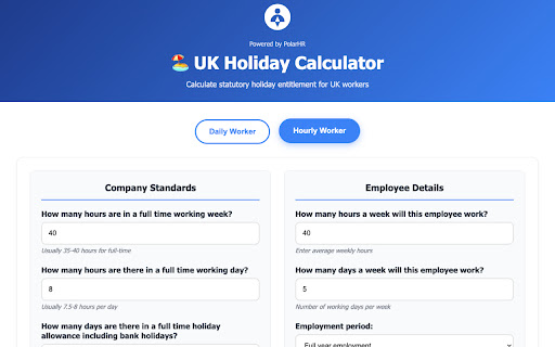 PolarHR Holiday Calculator screenshot 1