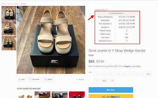 PoshScope - showing when a listing was created, updated, and first listed screenshot 1