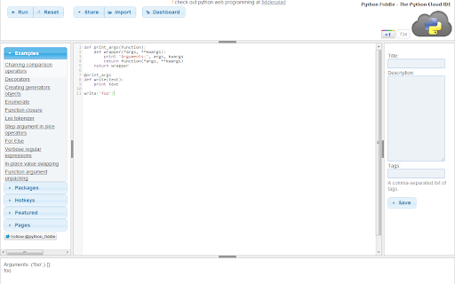 Python Fiddle screenshot 1