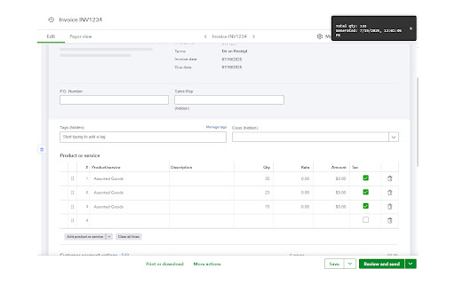 Quickbooks Quantity Total screenshot 1