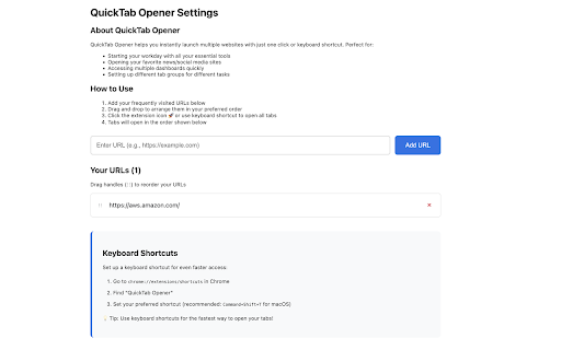 QuickTabOpener: one click to open saved tabs screenshot 1