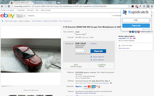 Rapidcatch eBay auction sniper screenshot 1
