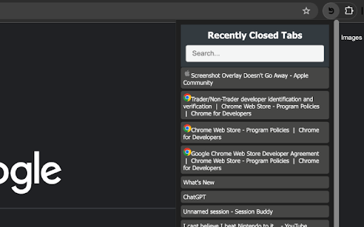 Recently Closed Tabs screenshot 1