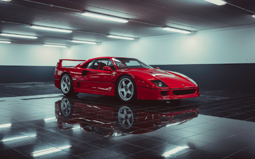 Red Ferrari on a Black Floor: A Bold Contrast of Luxury and Elegance screenshot 1