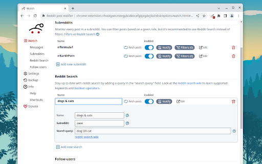 Reddit post notifier screenshot 1