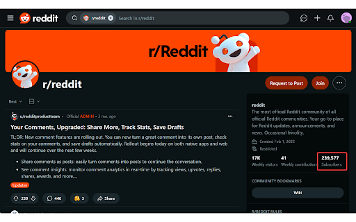 Reddit Subscriber Count screenshot 1