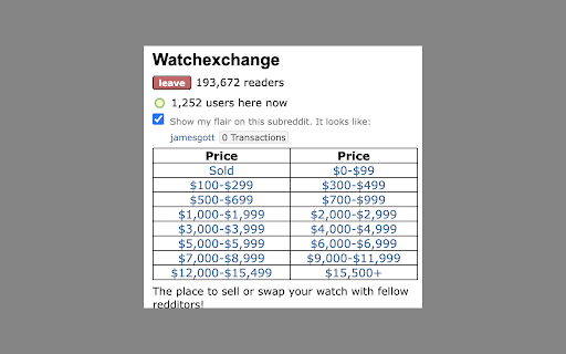 Reddit WatchExchange Price Filter screenshot 1