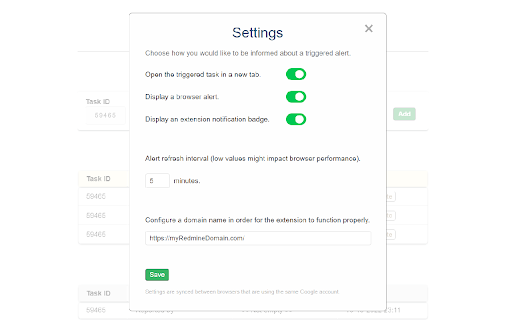 Redmine task field alert screenshot 1