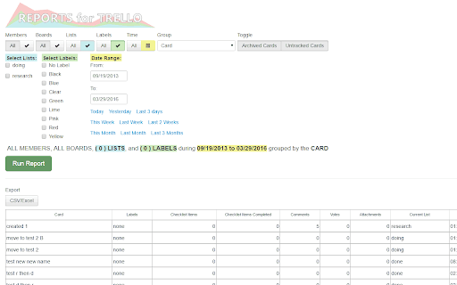 Reports for Trello screenshot 1