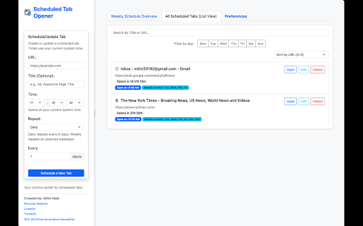 Scheduled Tab Opener screenshot 1