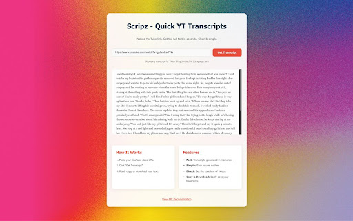 Scripz - YouTube Transcript Viewer screenshot 1